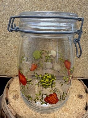 Vintage Arc France Spice of Life Glass Pantry Jar with Fruit and Artichoke Motif